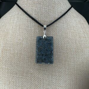 Marcasite in Quartz Pendant Necklace on Black Satin Rope